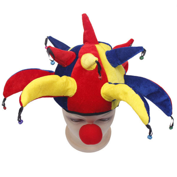 Maskerad dansdräkt rekvisita vuxen huvudbonader Barnens dag prestanda huvudbonader clown hatt set (hatt+röd näsdekoration)