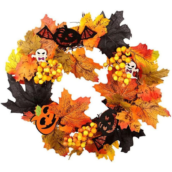 Efterårs Kunstig Krans Halloween Dørkrans Med Lønneblad Græskar Hængende Pynt Halloween Fest Tilbehør