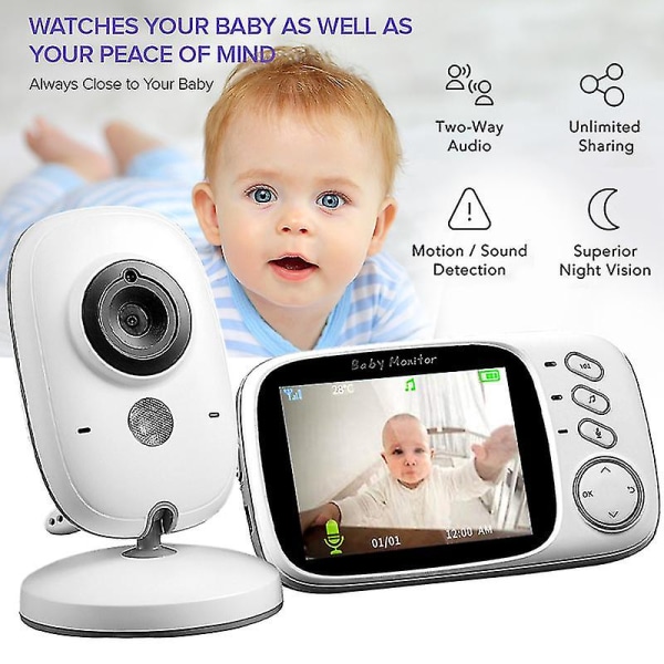 Vb603 3,2 tommer LCD trådløs babyalarm Tovejs samtaleanlæg Natsynskamera Babyberoligende Anti-fald Multi-purpose Care