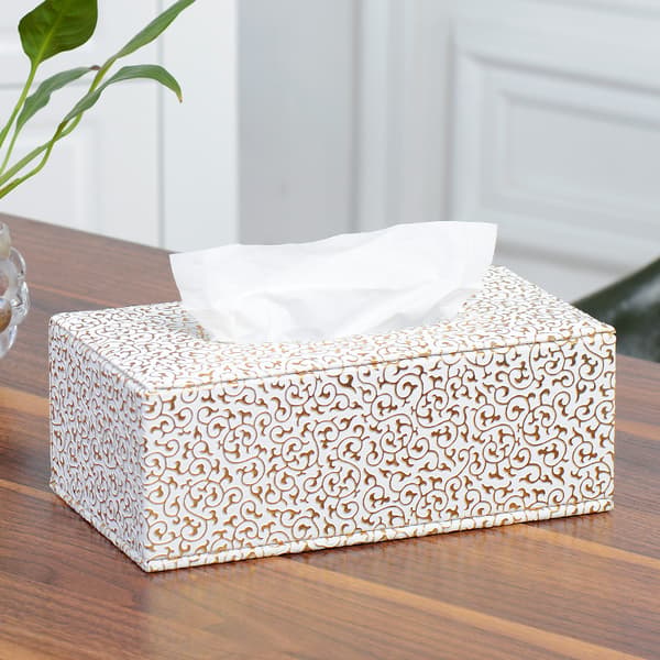 Premium Guld Läder Tissue Box Servettlåda Läder Tissue Box (Guld) för Hem, Kontor och Bil