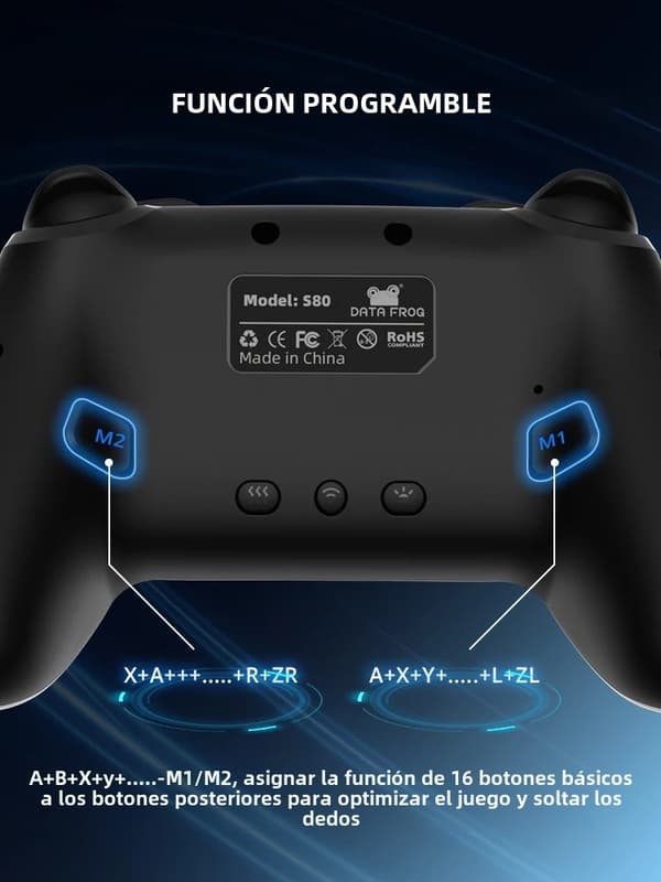 Sort og blå trådløs Bluetooth-controller med Turbo Dual Vibration, kompatibel med PS4/PS4 Pro/PS4 Slim/PC