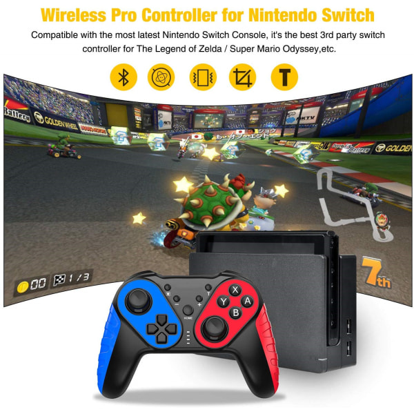 Trådløs gamepad kompatibel med NS Switch Pro-controller, uden NFC påkrævet