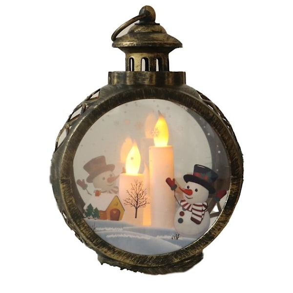 Joulukoristeet Led Pieni Pyöreä Valo Kannettava Lyhty Lahja Ikkunan Koriste Ripustus Bronze Snowman
