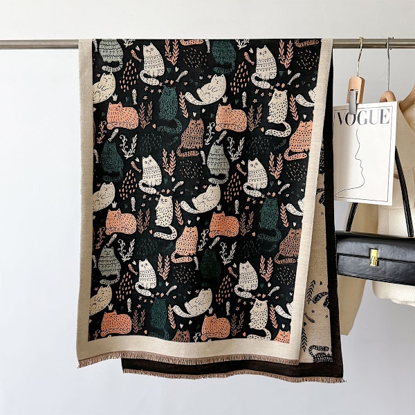 2024 Pashmina-Sjal Varmt Kashmir-Tørklæde Kvinder Design Kat Vinter Tykt Tæppe Kvinders Turban Kappe 7