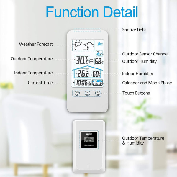 Trådlös väderstation, Trådlös digital inomhustermometer Luftfuktighetsbarometer Väderstat