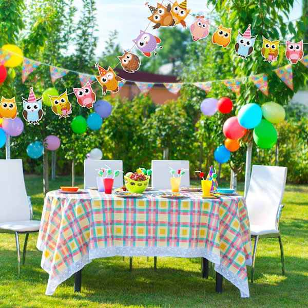 4-pack Uggla Födelsedagsgirlander Färgglada Uggla Flagggirlander Uggla Tryckt Girland Uggla-Temad Festdekorationer för Babyshower Födelsedagsfesttillbehör