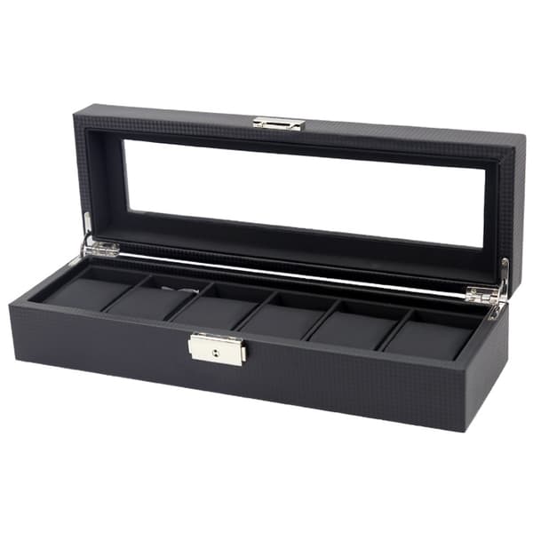 Klockbox 6-bitars fönster PU läder klockdisplay förvaringsbox version läder klockkudde klockbox svart