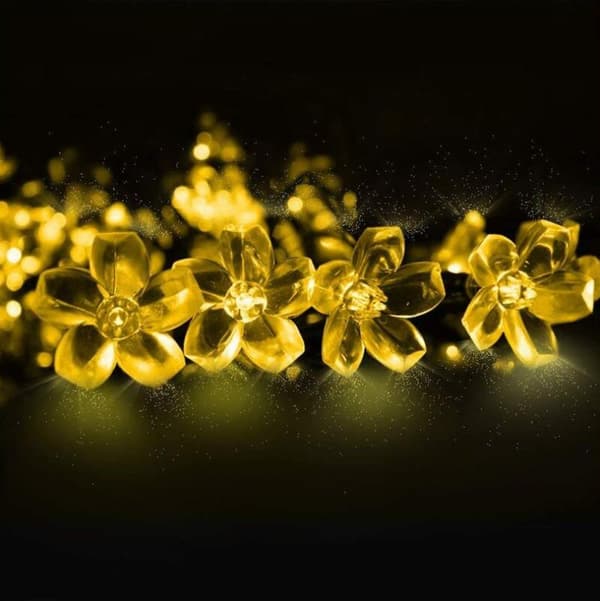 Utendørs solcelle lyslenke, 12 meter lang, 100 LED blomsterform, 2 lysmoduser, egnet for jul, tredekorasjon, hage, terrasse E