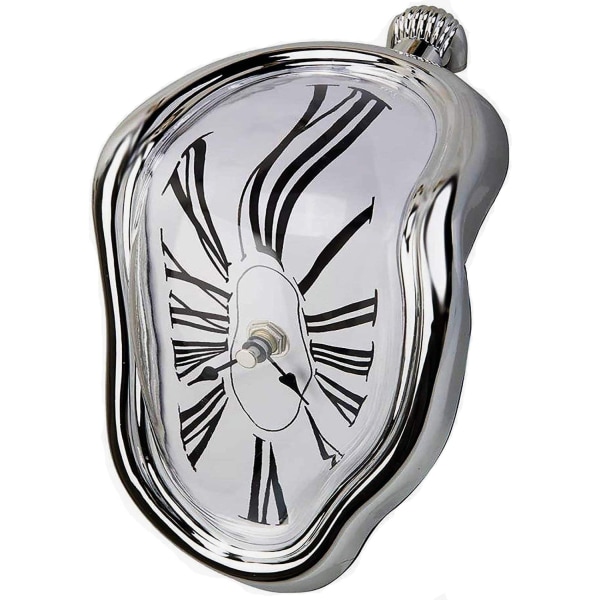 Smältklocka, Salvador Dali Watch Smält klocka för dekorativ hemmakontorshylla Skrivbordsbord Rolig kreativ present, silver