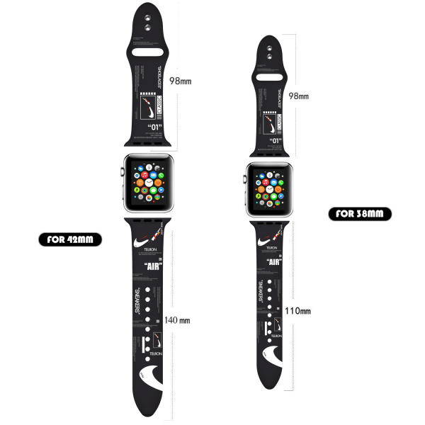 2 förpackningar Diameter 38 mm Gäller Apple Watch6-rem Apple Watch 6/5 Generation AJ Personality Tide Brand Printing 6SE iwatch1/2 (vit, svart, 110 mm+
