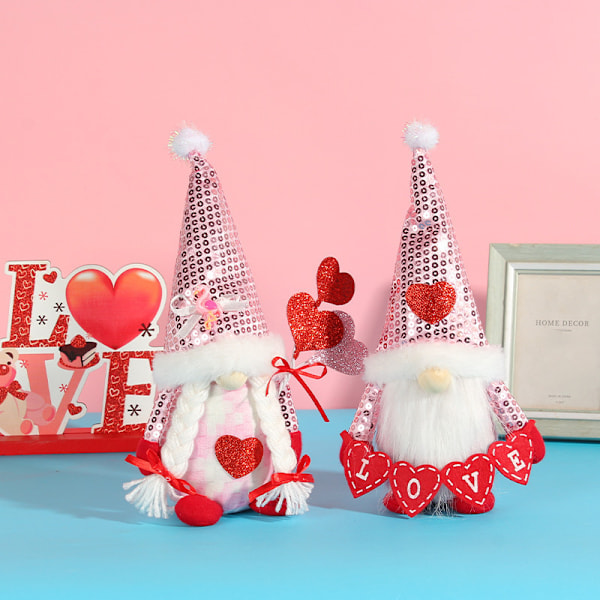 Ny ankomst Valentinsdag sekvensert dukke søt ansiktsløs eldre kjærlighetshatt dverg stående dukke dekorasjoner Valentine's Day Sequined Doll