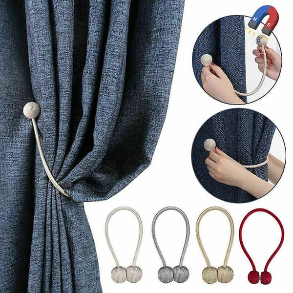 Par/4 Stykker Perle Magnetisk Kule Gardin Feste Klips Tilbehør Stang Hjem Dekorasjoner (Grå) Silver Gray