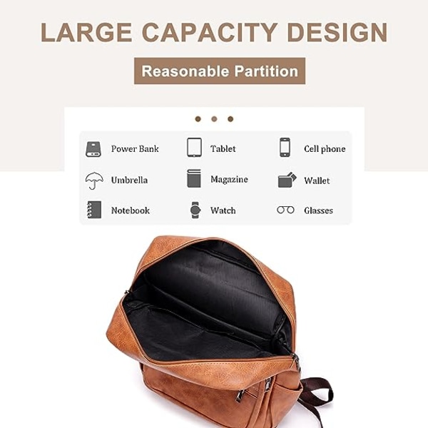 Reseryggsäck för män Vintage PU-läder Bokväska med stor kapacitet 15,6 tums dagsäckar för bärbar dator dark brown
