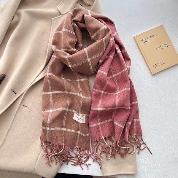 Vintervarm luksusmerke klassisk engelsk stil kvinneskjerf mote rutete dobbeltsidig skjerf frynser sjal pashmina dame 3