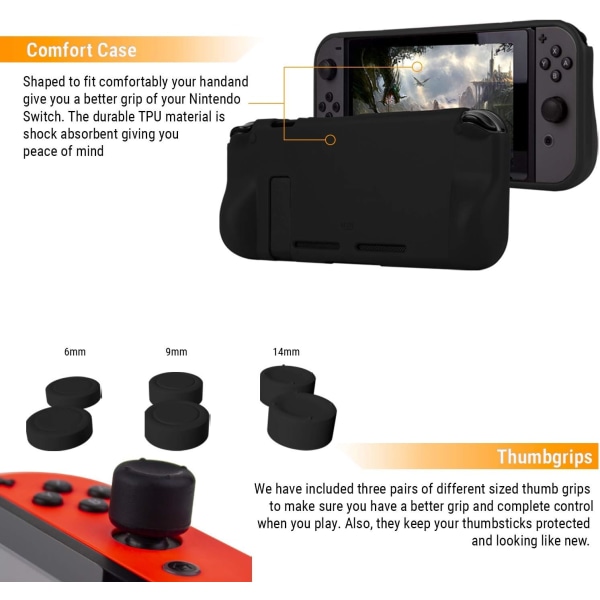 Tillbehörssats designad för Nintendo Switch Tillbehör Geeks och OLED- case och skärmskydd, Joycon-grepp och hjul för förbättrad Gamepla