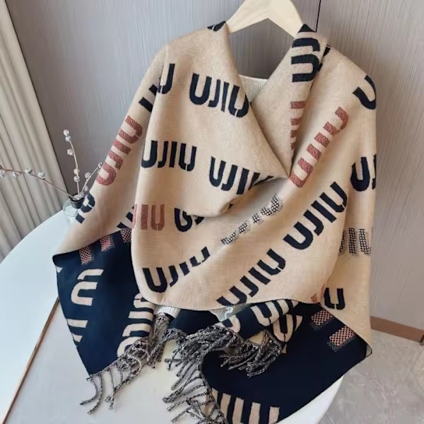 2024 Ny Vinter Dam Scarf med Bokstavstryck, Faux Cashmere, Tjock, Trendig, Varm och Mångsidig Halsduk Sjal 1