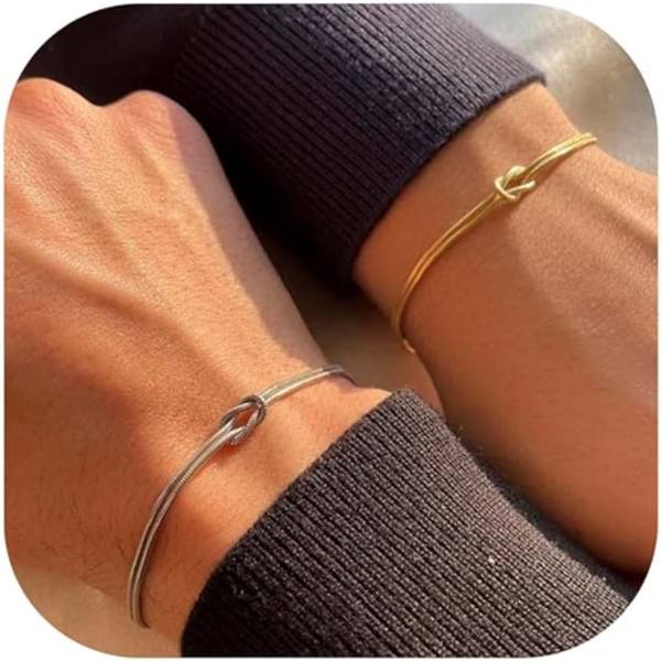 Guld Armbånd til Kvinder 14K Ægte Guldbelagt Kærlighedsknude Armbånd Fint Slangekæde Uendelighedsarmbånd Justerbart Guld Smykker Gave til Kvinder