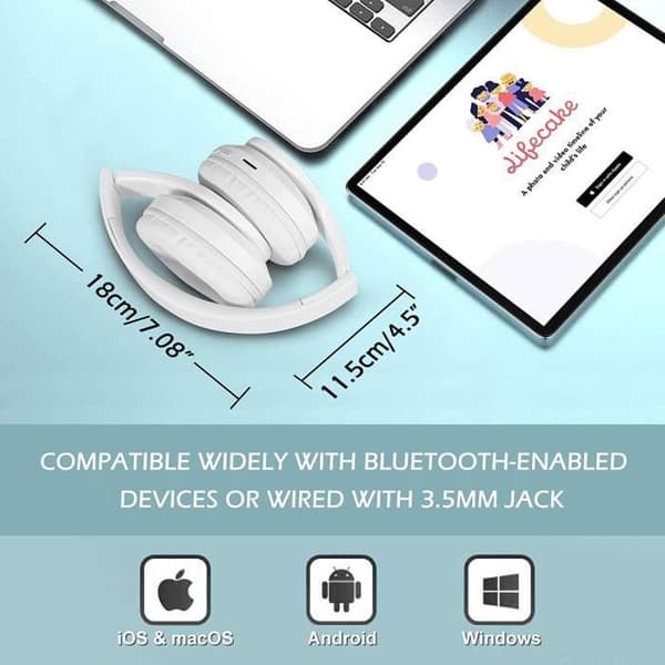 Trådløse Bluetooth-hovedtelefoner Foldbart Stereo Headset med Mikrofon FM-tilstand 20 timers batteri Hvid