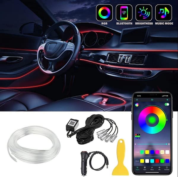 Bil Led Strip Lights, Multicolor Rgb Bil Interiørlys, 16 Mil
