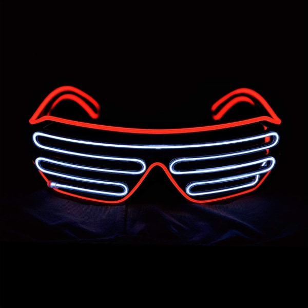 Glow Shutter Neon Rave Glasögon El Wire Blinkande LED Solglasögon Light Up DJ Kostymer för fest, 80-tal, EDM (Röd Vit)