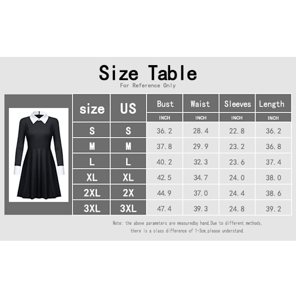 Addams Family Cosplay Kostume Halloween Wednesday Addams Sort Kjole (M)