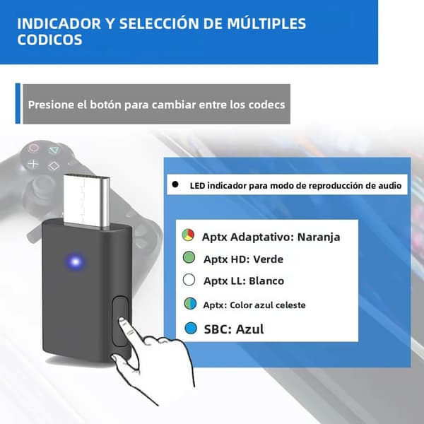 Dobbelt lydadapter, USB-C-forbindelse, understøtter Qualcomm aptX-Adaptive Bluetooth 5.2, egnet til PC/Mac/PS5, computer Bluetooth-sender