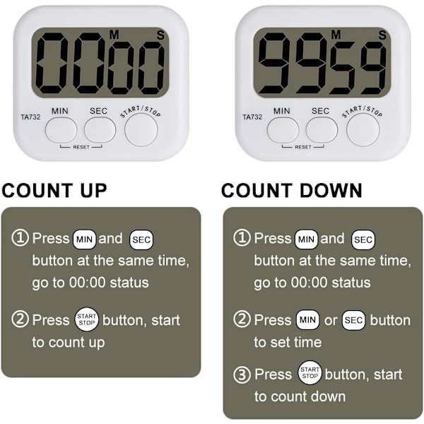 Digital Timer, 2-pak Basic Høj Lydstyrke Alarm Nedtællings Digital Timer Køkken Timer Begivenhed Timer