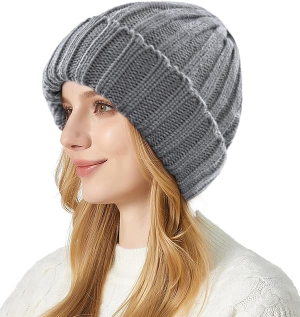 Dames Vinter Beanie Hat, Varmt Beanie Hat til Kvinder, Løst Elastisk Strikket Fleeceforet Beanie Hat 2