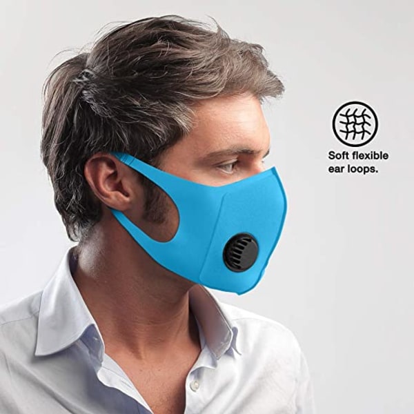 Masker för ansiktsbehandling en tissu réutilisable, avec valve d'air et boucles d'oreille, respirant, doux, lavable, hållbar pour un use public quotidien(Bleu Roya