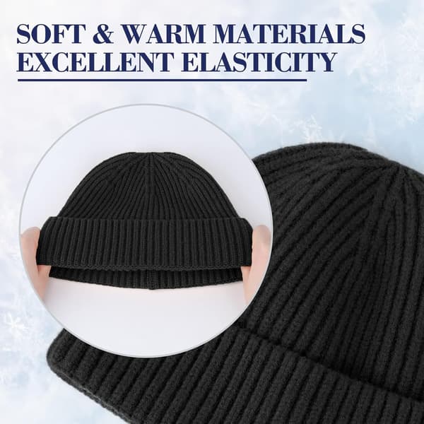 Stickad Beanie för Män - Vinter Beanie Hatt Mjukt Kantat Ull Beanie Klassiska Vinterhattar med Elastisk Fleecefodrad 2