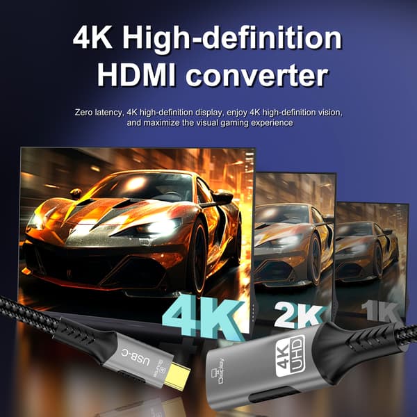 3M USB C til HDMI 4K-kabel, flettet Type-C til HDMI-adapter kompatibel med Thunderbolt 5/4/3, til telefon og bærbar computer 3M