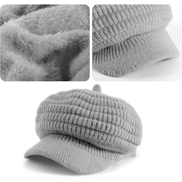 Vinterlue for kvinner - Varm strikket lue med skjerm, fleecefôret varm fleece-beret 3