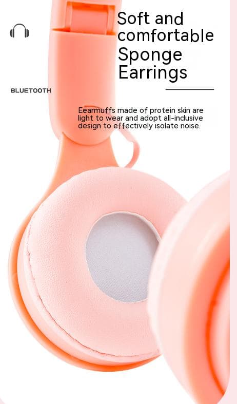Hörlurar med huvudmontering, hopfällbara, trådlösa, macaron, utsökta små kort, mode student bluetooth headset (rosa)