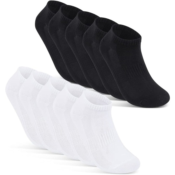 10 parin pakkaus Miesten naisten matalat sukat Hengittävät sukat mesh mustavalkoinen