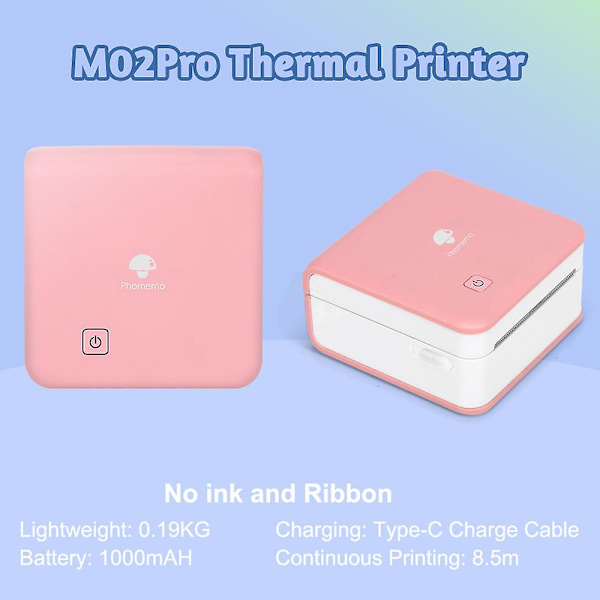 M02 Pro Termisk Miniprinter - Bærbar Printer Kompatibel med iOS og Android - 15/25/53mm Termisk Etiketudskrivning