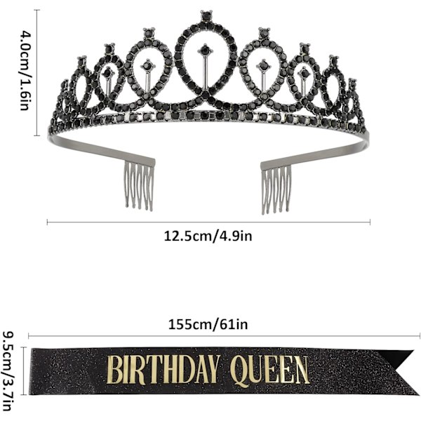 Fødselsdagskroner til kvinder Fødselsdagsdronning Sash & Rhinestone Tiara Sæt Fødselsdagstiaraer og Sash til kvinder