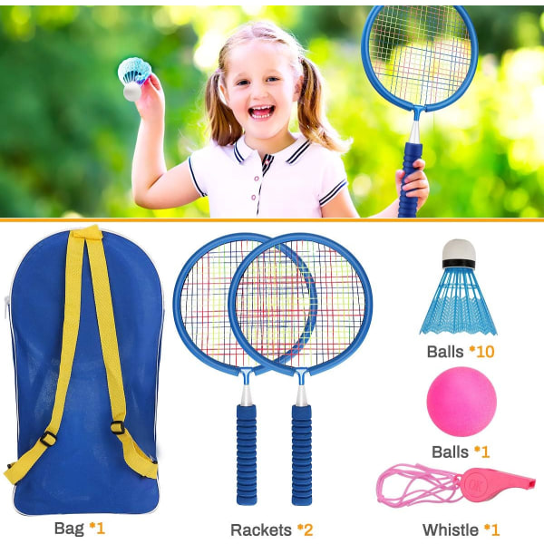 Badminton tennisracketar (blå) set Tennis utomhusspel Boll utomhus strandleksak för barn 3 4 5 år gammal