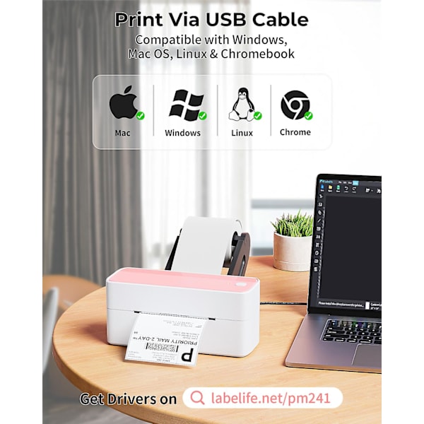 Pm-241 118mm Bluetooth Termisk Etiketprinter Trådløs Forsendelses Etiketprinter Kompatibel Med Iphone Android Windows Bredt Anvendt