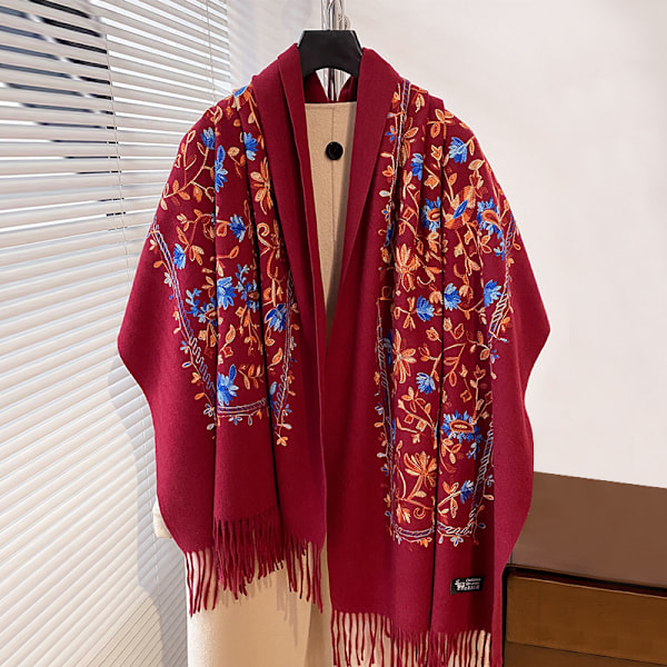 Lyxig vinterhalsduk i kashmir med broderi, hög kvalitet, tjock, varm ullpashmina för kvinnor 2