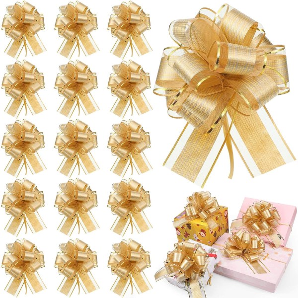 20 styks tegnesløjfebånd tegnesløjfe til bryllupskurv, bånd med stor sløjfeindpakningsboks eller blomsterdekoration bryllupsfest festlig (guld)