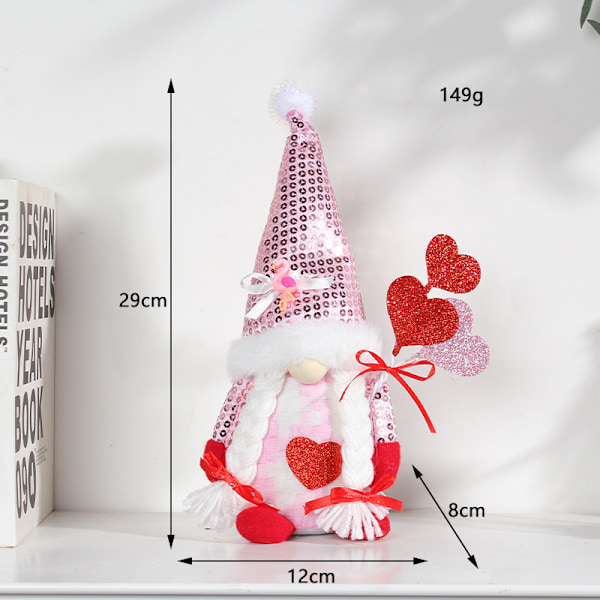 Ny ankomst Valentinsdag sekvensert dukke søt ansiktsløs eldre kjærlighetshatt dverg stående dukke dekorasjoner Valentine's Day Sequined Doll