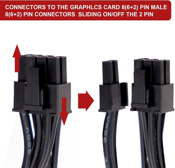 PCI-e 8-pin til dobbelt 8-pin (6+2) PCI Express strømadapter-stikkabel til EVGA modulær strømforsyning Grafikkortkabel 8-pin splitter, 1-187