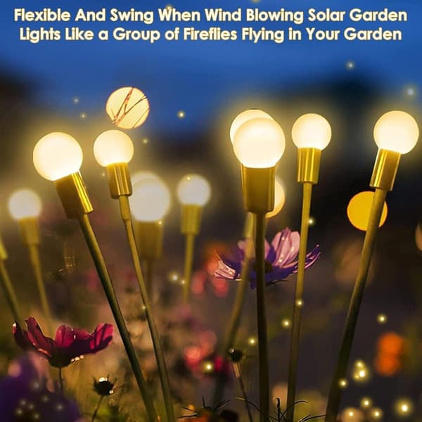 4-pak Solcellehavelys, 32 LED Firefly Solcellelys til Udendørs, Vandafvisende Svingende Solcelledrevne Havelys til Julepynt