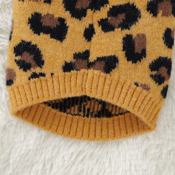 Vinterstrikket hundetrøje leopardmønster gul, 10330
