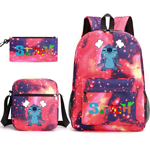 3-delars set med Lilo och Stitch Stitch student casual skolväska (matpåse + pennfodral + ryggsäck) stjärnhimmelsstil red