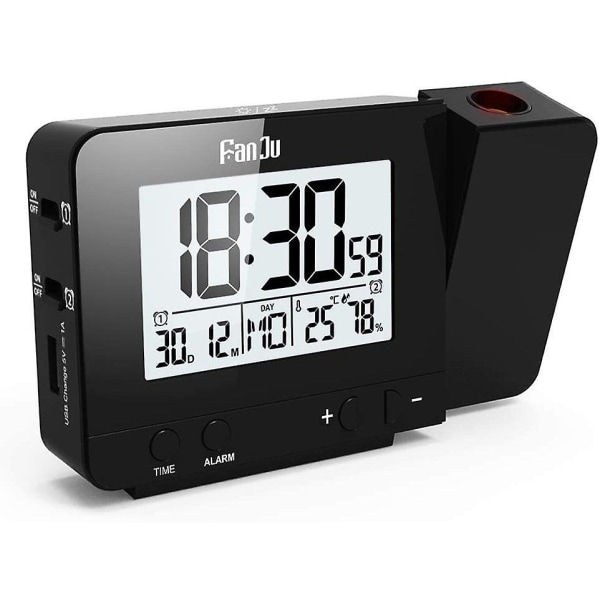 Infactory Radio Projection Alarm Clock: Projection Radio Alarm Clock, Termo/hygrometer, 2 Alarm Tim