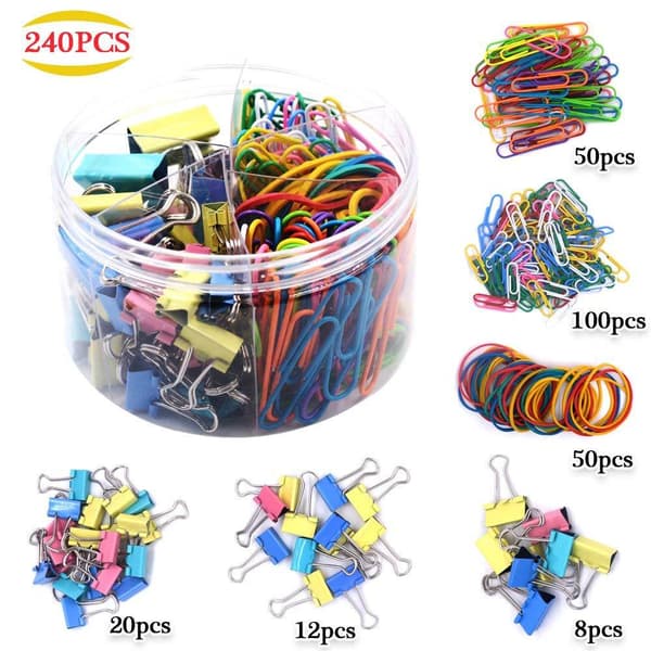 Kontorclips sæt, 240 multifunktionelle papirclips bindeklips til kontoret