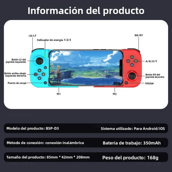 D8 Sky Sort Bluetooth 5.2 Teleskopisk Gamepad, Kompatibel med Android, iOS, PS3, PS4, Switch, iPad