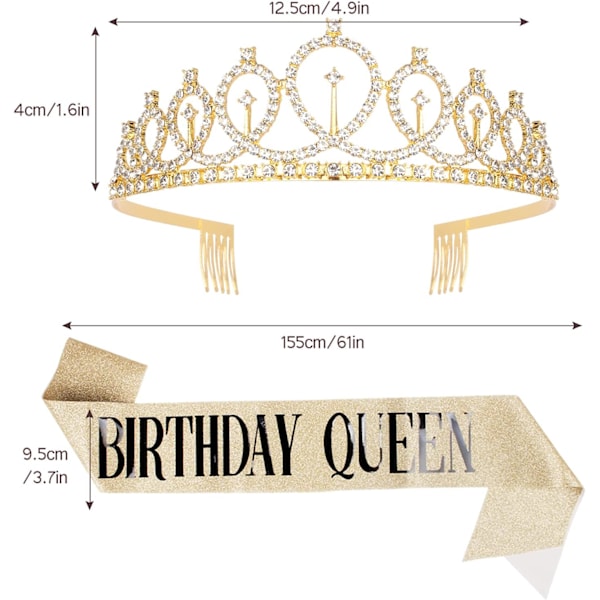 Fødselsdagskroner til kvinder Fødselsdagsdronning Sash & Rhinestone Tiara Sæt Fødselsdagstiaraer og Sash til kvinder