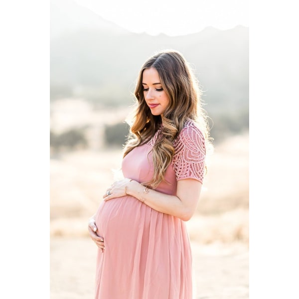 Mammaklänning Chiffongklänning Spets Gravid kvinnakläder pink L